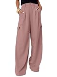 Dokotoo Pink Pants Work Dress Cargo Pants Women Wide Leg Plus Size Trousers for Women Trendy High Waisted Petite Plaid 2024 Fall Fashion Outfits Clothes Palazzo Work Trousers