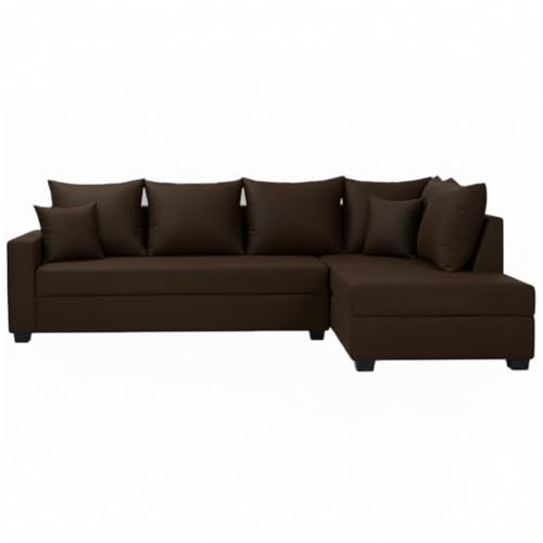Image of FURNY Gloria 4 Seater Fabric RHS L Shape Sofa Set (Dark Brown) Premium Velvet Finish | Durable Comfort | Ideal for Living Room