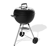 Weber Bar B Kettle barbecue à charbon (version 2026) / couvercle et cuve émaillés, grille de 47 cm, thermomètre intégré, bac à cendres, trépied avec roulettes, noir/argent
