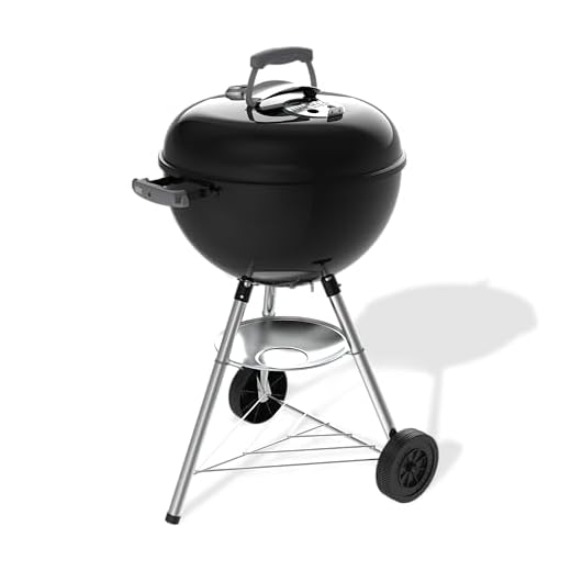 Weber Bar-B-Kettle Charcoal Barbecue, 47 cm Cooking Surface, Porcelain-Enamelled Lid and Kettle, Thermometer, Ash Tray, Tripod Stand with Wheels, Black-Silver (1502055)