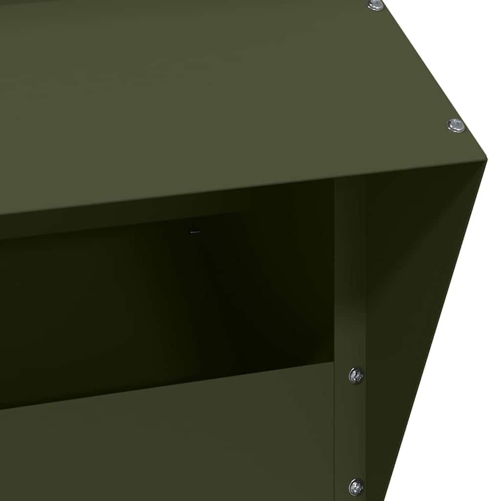 Comedero para pollos verde oliva de acero laminado en frío, 35 x 20,5 x 43,5 cm, resistente a la intemperie, con techo y asa de tapa, para interior y exterior, práctico comedero para aves