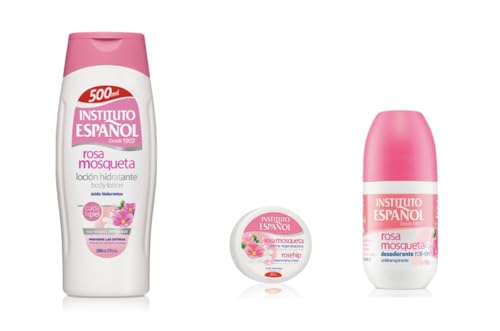 Instituto Espanol Rosa Mosqueta Complete Set of 3 (Crema Regeneradora 50 ml + Deodorant Roll-On 75 ml+Rosehip Hidratante Body Lotion 500 ml)