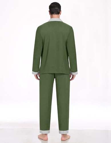 Mens Pajama Set Long Sleeve Sleepwear Classic Button Down Loungewear Soft Sleepwear Pj Set with Pockets S-2XL3