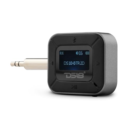 Image of DS18 BTR2D 2 in-1 Wireless Bluetooth 5.0 Transmitter Receiver for Car, Home, TV, PC, Headphones - Dual Devices Simultaneously - up to 12HR Usage - Wireless Audio Adapter 3.5mm Aux with LCD Screen