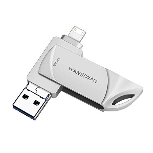 USB Flash Drive 128GB Thumb Drives Photo Stick for Phone Flash Drive 3in1 Memory Stick WANSISEN Compatible iPhone/iPad/iPod/MacBook/Android/PC/iOS/USB C (Silver-DK128G)