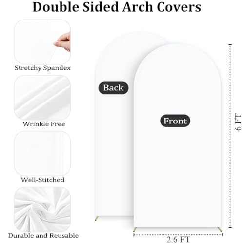 Image of MLMC 6FT Arch Backdrop Cover White Fitted Spandex Backdrop Stand Cover Stretchy Round Top Chiara Arch Cover for Baby Shower Birthday Party Wedding Ceremony Photography Background Decor 6x2.6FT
