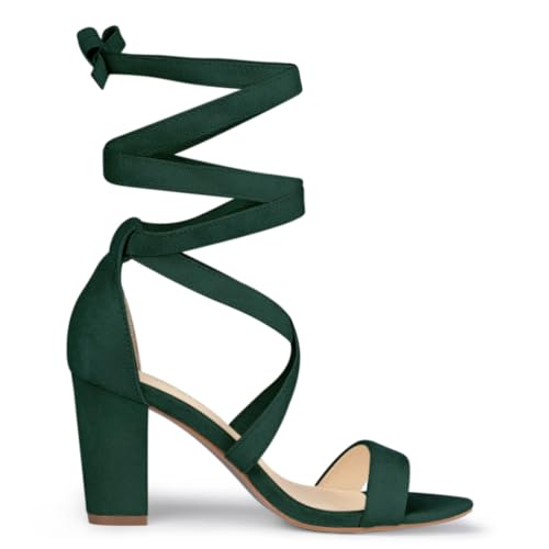 Allegra K Allegra K Women's Crisscross Lace Up Mid Block Heels Green Sandals - 9 m US