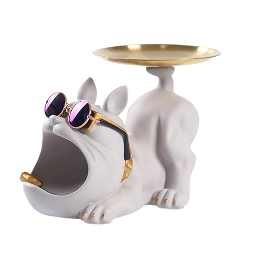 Dgayaeic Cuenco Portallaves | Bolso Para Joyas Con Forma De Bulldog Decorativo,Organizador De Escritorio, Figurina De Resina De Bulldog Adorable, Caja De Almacenamiento Para Encimera De Cocina Y Mesa