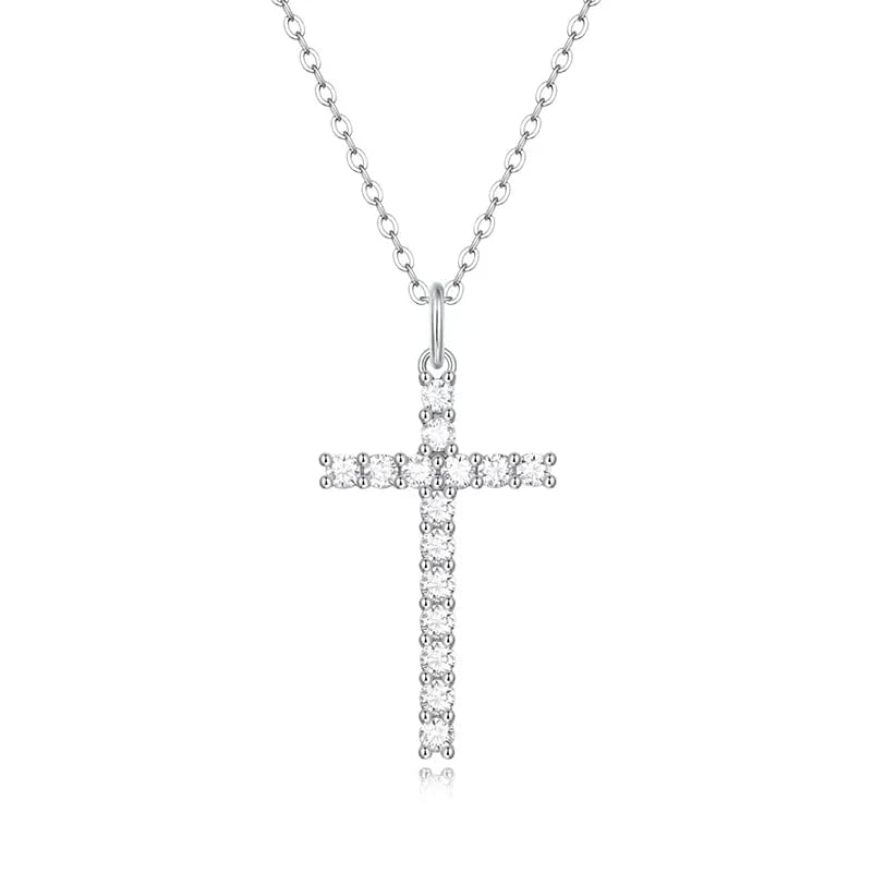 Collier croix femme couleur D 0.9 Ct, haute joaillerie et éclat pur