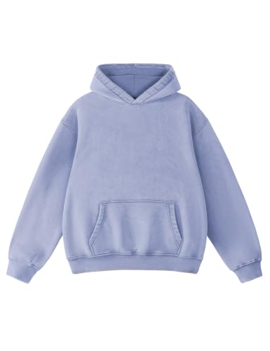 Image of FAIABLE Womens Oversized Acid Wash Hoodie Unisex Heavyweight Cotton Hoodies Fleece Vintage Washed Sweatshirt Women Men