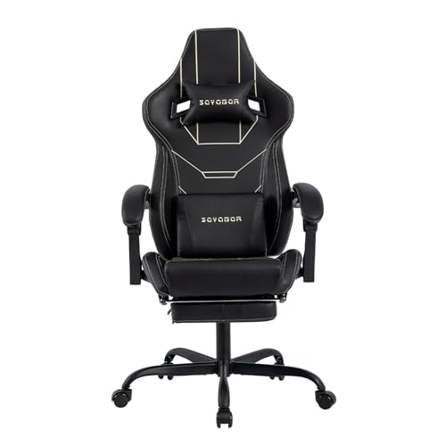 Video Gaming Chair with Footrest, Ergonomic Gamer Chair with Lumbar Support, Height Adjustable Swivel Racing Gaming Massage Chair, Reclining Computer Office Desk Chair for Adults image 2