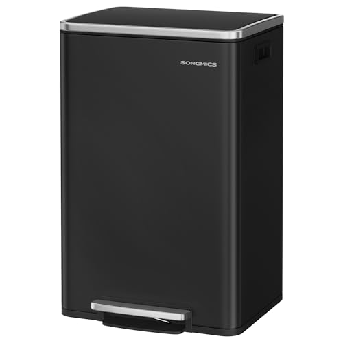 SONGMICS 50 L Schwarz Küchenabfalleimer mit Pedal