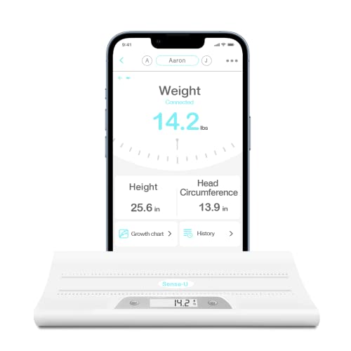 Sense-U Smart Baby Scale: Measures, Uploads, Tracks Child's Weight, Height, Head Circumference, Growth Percentage on Smartphone Directly (up to 44 lbs) -Compatible with Sense-U Baby Monitors