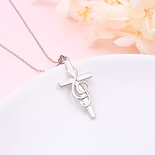 DAOCHONG S925 Sterling Silver Cross Pendant Necklace for Women Men Note Music Flower Panda Pentacle Jewelry4