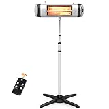 Electric Infrared Patio Heater, Outdoor/Indoor Heater Free Standing w/Remote Control and 24H Timer, Carbon Fiber Tube Fast Heating with 3 Power Mode and Quiet Radiant, Tip-Over Protection & Waterproof, Space heater for Backyard Garage