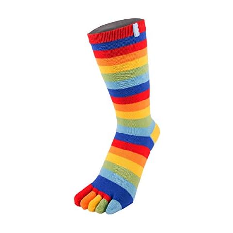 TOETOE - Men, Women Essential / Everyday Stretchy Mid-Calf Soft Cotton Seamless Stripy Toe Socks, Hygienic, Breathable, UK 4-11 | EU 35-46 Cover