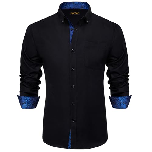 Mens Dress Shirt Long Sleeve Casual Button Down Shirt Wrinkle Free Formal Business Inner Collar Contrast Shirts