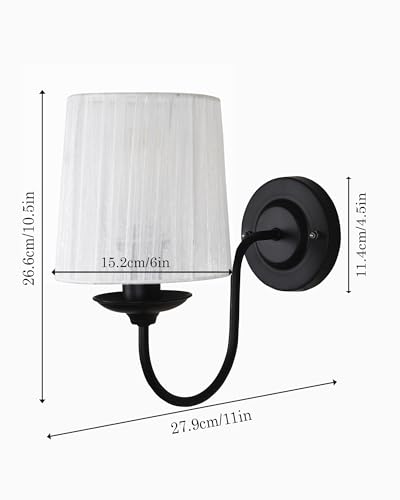 Image of Homesake Antique Brass Wall Sconces Lighting Fixture, E27 Industrial Vintage Gold Wall Light Lamp Bathroom Decor for Bedroom Living Room, Sheen Fabric Shade, Brass (Black, Set of 1)