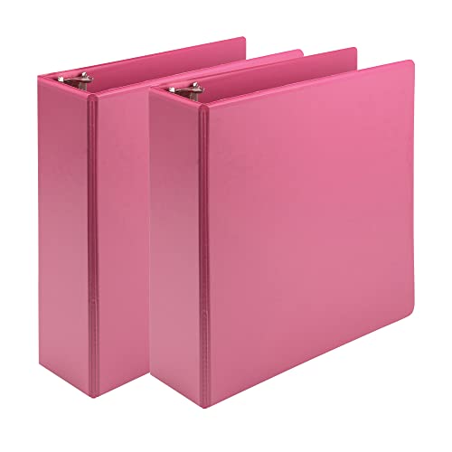 Image of Samsill Earth's Choice, Durable Fashion Color 3 Ring View Binder, 3 Inch Round Ring, Up to 25% Plant Based Plastic, Eco-Friendly, USDA Certified Biobased, Pink Berry, Value 2 Pack (U86876)
