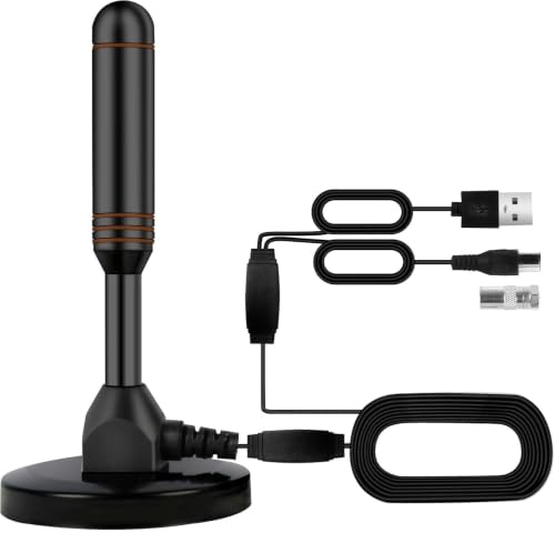 Image of Indoor TV Antenna with 2 Signal Boosters & 32FT Cable - Digital Antenna for Smart TV, Magnetic Base, Supports 4K 1080p - Dual Amplifiers for Long Range Reception of Local Channels(Brown)