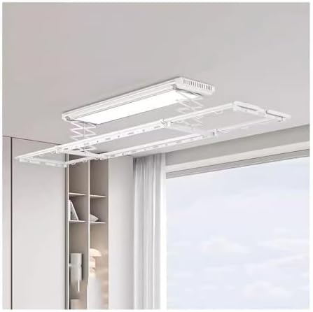 Ceiling Clothes Drying Rack, Ultra Thin Remote Control Lifting Household Balcony Telescopic Airer, Ceiling-Mounted Design for Efficient Drying,White