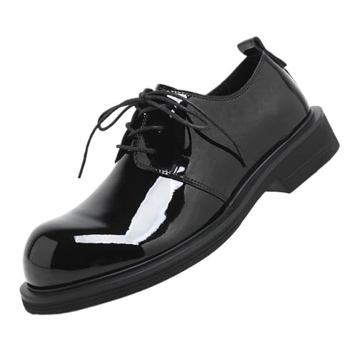 Men's Patent Leather Derby Shoes British Style Shiny Dress Shoes Thick Sole Business Casual Formal Footwear Trendy Commute Shoes(8)
