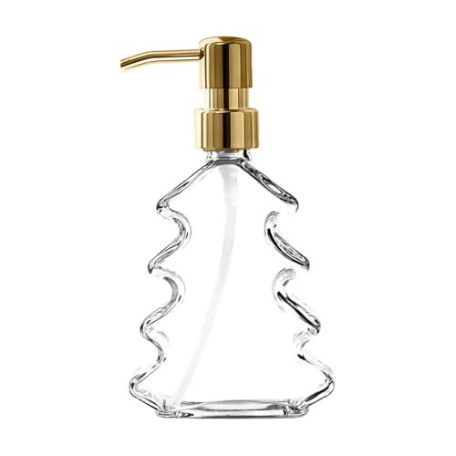 Dispensador de jabón de Navidad de 6 pulgadas con forma de árbol, dispensador de jabón de vidrio con bomba, botellas de loción vacías para decoración de Navidad, cocina, baño, decoración de Navidad
