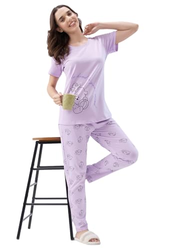 Image of AV2 Women's Cotton Printed Short Sleeve Night Suit Set | Pajama Set | Casual Night Dress for Women