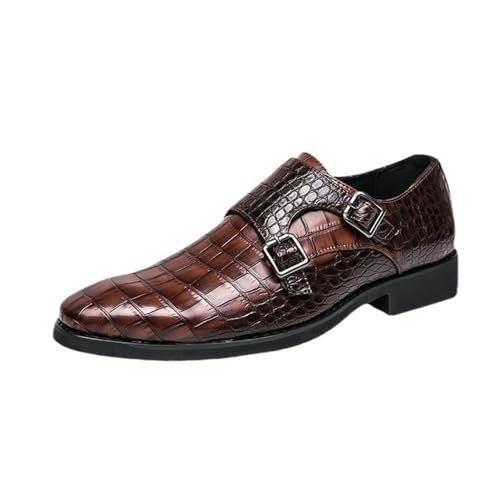 Mens Double Monk Derby Shoes Slip On Round Toe Business Casual Scale Work Dress Oxford Shoes
