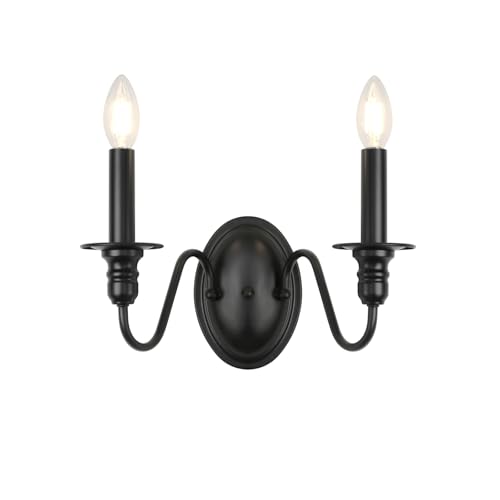 KMaiPem Sconces Wall Lighting, 2 Lights Farmhouse Black Candle Sconce, Industrial Modern Wall Light...