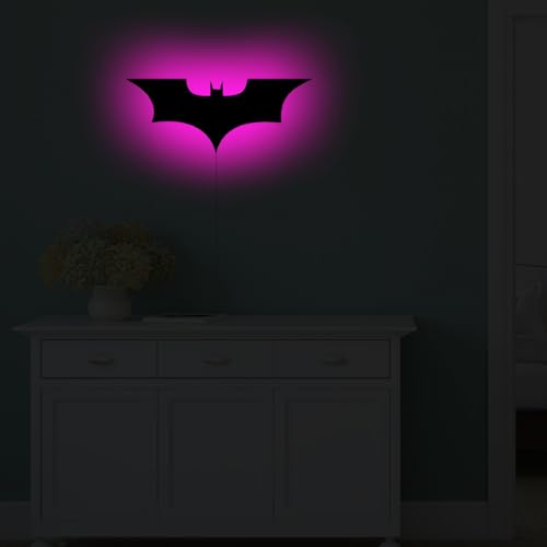 Aarmy Bat Neon Sign, Bat Wall Light, Multicolor LED Superhero Decor, 15.75 Inch, Wooden Base, Remote Control, Energy Efficient