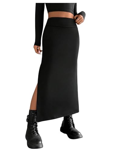 SOLY HUX Women's High Waisted Split Hem Skirt Bodycon Casual Long Skirts