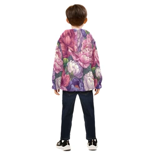 Colors Floral Pattern Toddler Fleece Jacket Girl Boys Hooded Fleece Jacket Coat Warm Outwear Zip-up 3-10T4