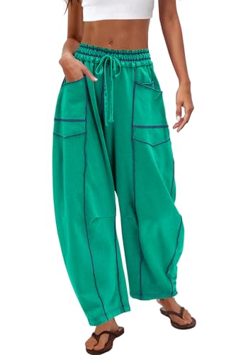 Nirovien Barrel Sweatpants Women Wide Leg Barrel Lounge Pants Baggy Wide Leg Sweatpants Women Wide Leg Sweat Pants(Green S)