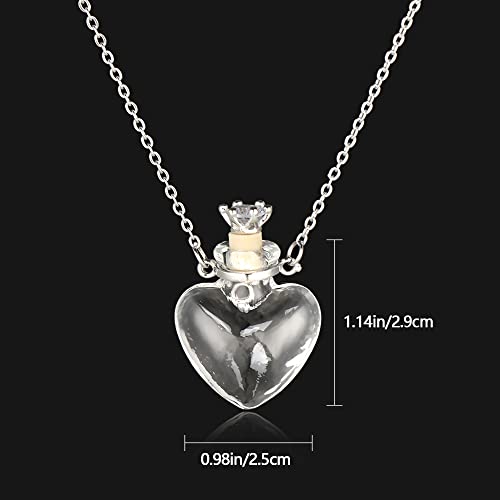 Bysxny 1PC Clear Heart Vial Perfume Bottle Necklaces Stainless Steel Chain Make a Wish blood vial necklace Women Jewelry, 29MM(H) x25MM(W), Glass, No Gemstone