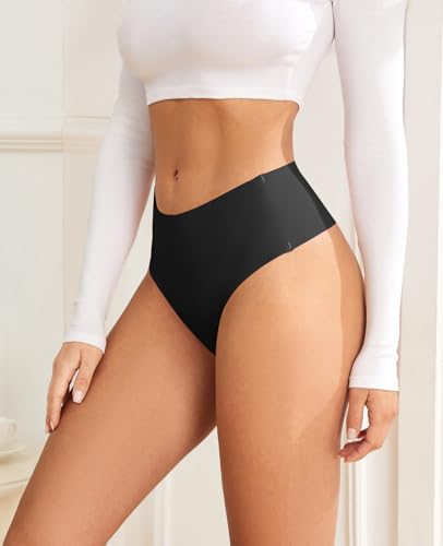 Image of oshkang Thongs for Womens High Waisted Seamless No Show Underwear 6 Pack | Invisible Sexy Breathable Panties,Workout Comfortable Ladies Undies,for Yoga Pants,Legging,No Visible Panty Line,All Day Wear
