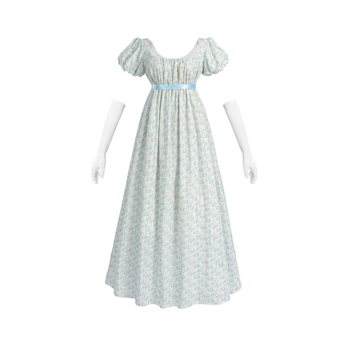 Fiamll Robe Regency Empire pour Femme - Motif Floral - Longue de Fête - Costume Renaissance, Fleur Bleue, L Fiamll Robe Regency Empire pour Femme - Motif Floral - Longue de Fête - Costume Renaissance, Fleur Bleue, L