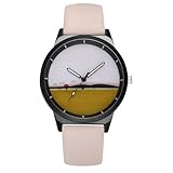 UKCOCO Reloj de Pulsera para Minimalista y Casual Diseño Simple PU Beige Movimiento de Cuarzo Preciso Banda Cómoda y Ligera Adecuado para Uso Diario y Unisex