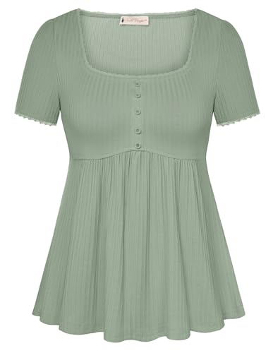 Image of Belle Poque Women's Summer Cute Tops Short Sleeve Babydoll Peplum Top 2026 Square Neck Casual Shirts Teen Top Tee