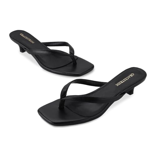 Women’s Flip-Flops Kitten Heels Thong Sandals For Women Square Toe Slip On Fashion Summer Dress Sandals3