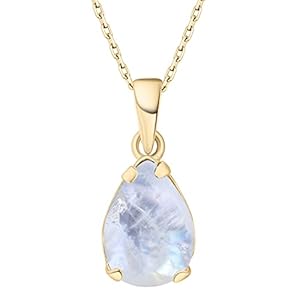 Moonstone Necklace in 14k Yellow Gold Plated 925 Sterling Silver – Dainty Teardrop Pendant, 7x10mm June Birthstone Natural Gemstone – Handmade Bridal Wedding Jewelry for Brides and Classy Women