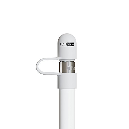 TechMatte Kappe für Apple Pencil 1. Generation (1 Stück Weiß Kappe + 1 Stück Kappenhalter), Magnetische Ersatzkappe und Halter