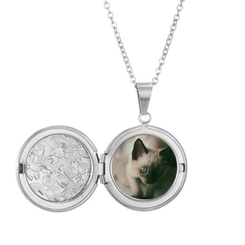 Collier médaillon photo chaton yeux bleus et gris pour garder votre passion près du cœur