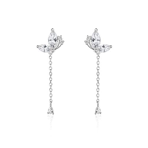 SLUYNZ 925 Sterling Silver CZ Butterfly Dangle Earrings Droplet Chain for Women Teen Girls Pretty Butterfly Drop Earrings Tassel