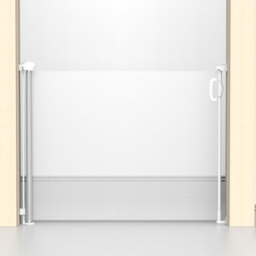 Image of Kids Station Baby Retractable Safety Gate - Gate with Two Way Auto Close - Adjustable Width - Height 90cm or 2.9ft - Expandable to 140cm or 4.6ft (White)
