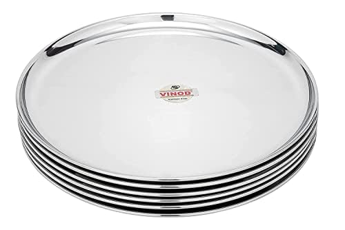 Vinod Brand Mirror Finished Bangla Bogi Steel Quarter Plate (Dia- 21Cm, 8.3 inch) Pack of 6 Dinner Plate (Pack of 6)-image-0