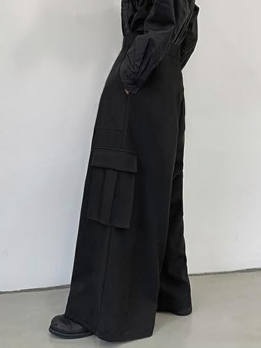 Verdusa Men's Wide Leg Baggy Cargo Pants High Waisted Pleated Trousers with Pockets2