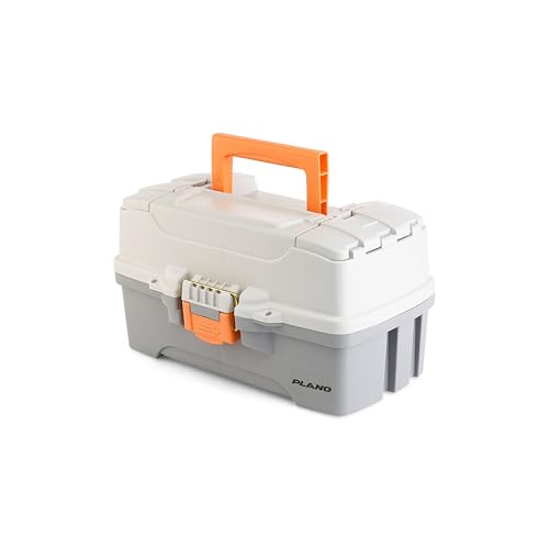 Image of Plano Two-Tray Tackle Box, Light Grey /Dark Grey, Rust-Proof Brass Latch, Top-Access Tray with Deep Storage, Made in the USA, Portable Fishing Gear Storage Organizer