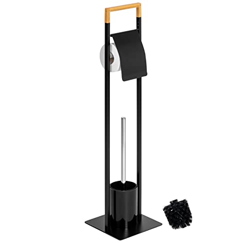 bremermann - Ensemble de WC 2 en 1, sur Pied - Brosse WC et Porte-Papier Toilette (Noir)