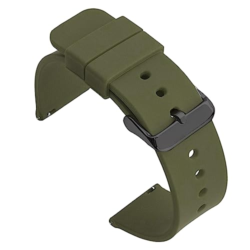 Joielavie Pulseira de relógio de borracha 12-24 mm universal colorido libertação rápida impermeável homens mulheres bracelete de relógio de substituição, Verde militar 2, tira